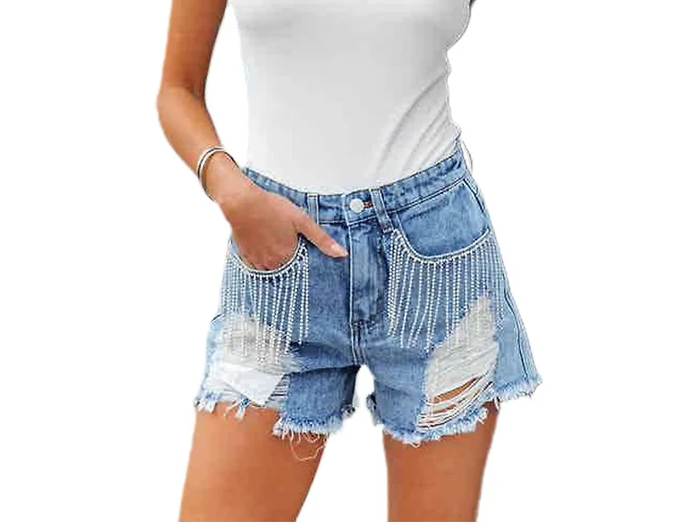 CXINS Women (XL) Rhinestone Diamond Fringe Shorts