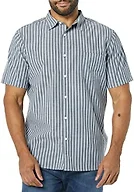 Amazon Essentials Men's Slim-Fit Short-Sleeve Poplin Shirt, Navy White Stripe, Large