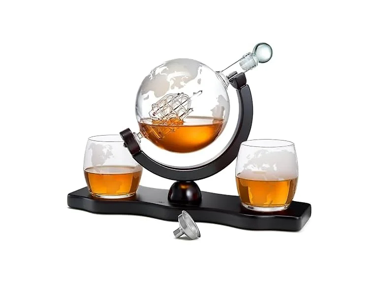 Whiskey Decanter Globe w/ Ball & Glasses