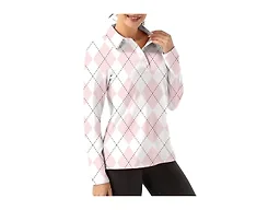 FKEEP Women Long Sleeve Polo Shirt Golf Sport Top Athletic Sportswear Tennis Activewear (Pink Checkered, S)