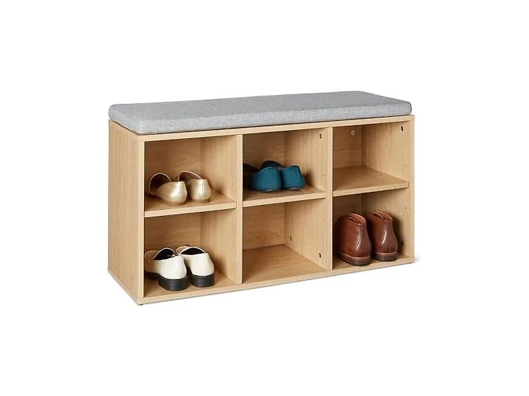 Amazon Basics Shoe Bench 6 Cubbies Oak