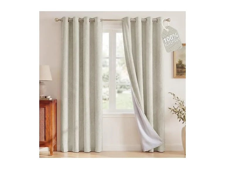NICETOWN 52"W x 84"L Ivory Linen Blackout Curtains