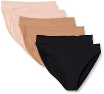 Amazon Essentials Women's Peached Microfiber High Waisted High Leg Panty, Pack of 6, Black / Washed Bronze / Soft Petal, XX-Small
