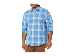 Amazon Essentials Men's Long-Sleeve Regular-Fit Stretch Poplin Shirt Shirt, -Light Blue/Indigo, Plaid, Medium