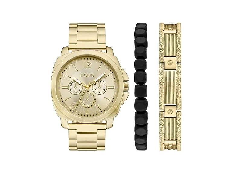 Folio Men Three-Hand Gold-Tone Watch