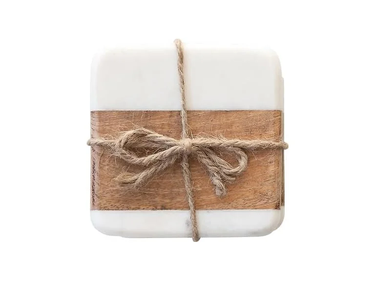 Marble & Acacia Wood Coasters, Set of 4