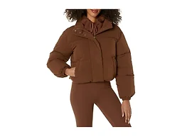 Amazon Essentials Women's Cropped Full-Zip Puffer Jacket, Winter Warm, Stand Collar, Deep Brown, Large