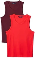 Amazon Essentials Men's Slim-Fit Ribbed Tank Top, Pack of 2, Red/Dark Burgundy, Medium