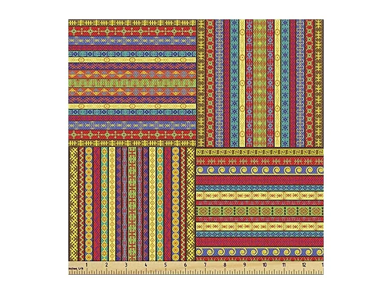 Ambesonne African Fabric by The Yard, Borders Pattern