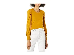 Amazon Essentials Women's Long-Sleeve Crewneck Smocked Cuff T-Shirt, Tobacco Brown, XX-Large