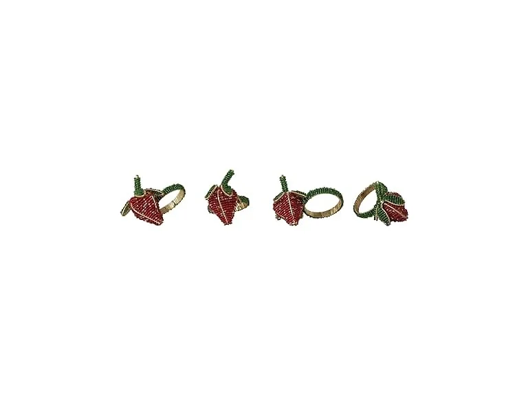 Creative Co-Op 4-Piece Glass Beaded Strawberry Napkin Rings
