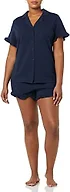 Amazon Essentials Women's Cotton Modal Short Pajama Set - Discontinued Colors, Navy, 3X