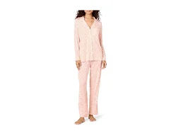 Amazon Essentials x Sofia Grainge Women's Stretch Modal Long-Sleeve Button-Front Top and Full-Length Bottom Pajama Set, Pale Pink Lambs, Medium