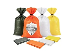 Heavy Duty Sand Bags Pack of 3, Army Green, Bright Orange, White, Bright Yellow Empty Sandbags with Built-In Ties, Fillable Bags for Flood Control, Weight, 10x14 inches, 15 Pounds Volume