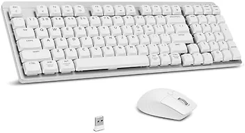 LeadsaiL Wireless Keyboard and Mouse Combo, 2.4Ghz Cordless Mechanical Keyboard and Silent Mouse for Business, Low-Profile Red Switch, 98-Key Compact Slim Keyboard for Windows/MacOS PC Laptop- Silver