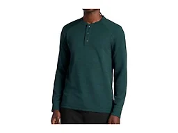 Gaiam Men’s Cozy & Cool Henley Shirt, Standard Fit, Stretch Midweight Micro Waffle Jacquard Material, Pine Grove Heather, Medium