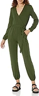 Amazon Essentials Women's V-Neck Knit Surplice Jumpsuit, Dark Olive, Large
