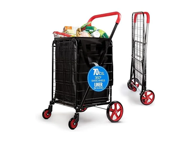 SereneLife Folding Shopping Cart Red