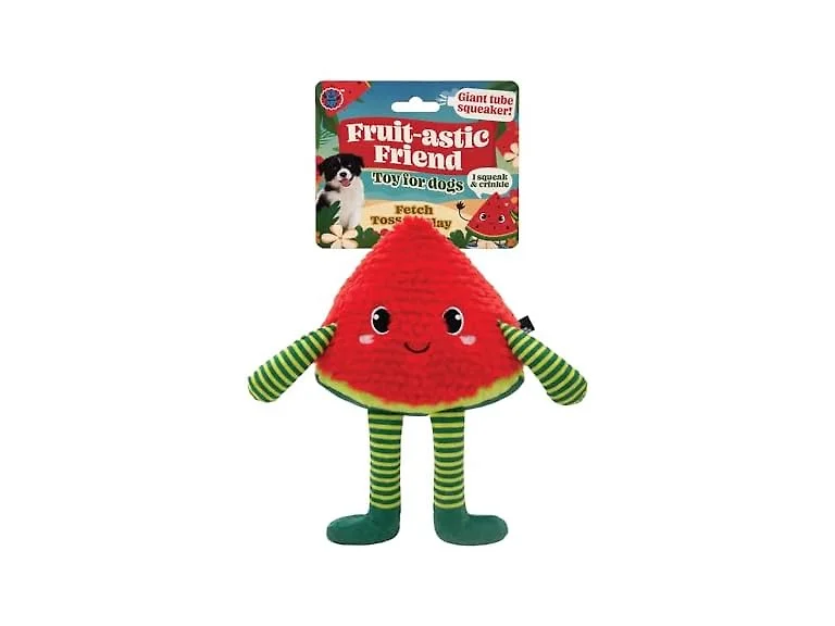Bow Wow Pet Squeaky Plush Dog Toy with Crinkle, Watermelon