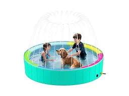Heeyoo Foldable Dog Pool with Sprinkler for Large Dogs, Portable Hard Plastic PVC Pet Bathing Tub, Outdoor Collapsible Swimming Pool for Pets, 79'' x 12''