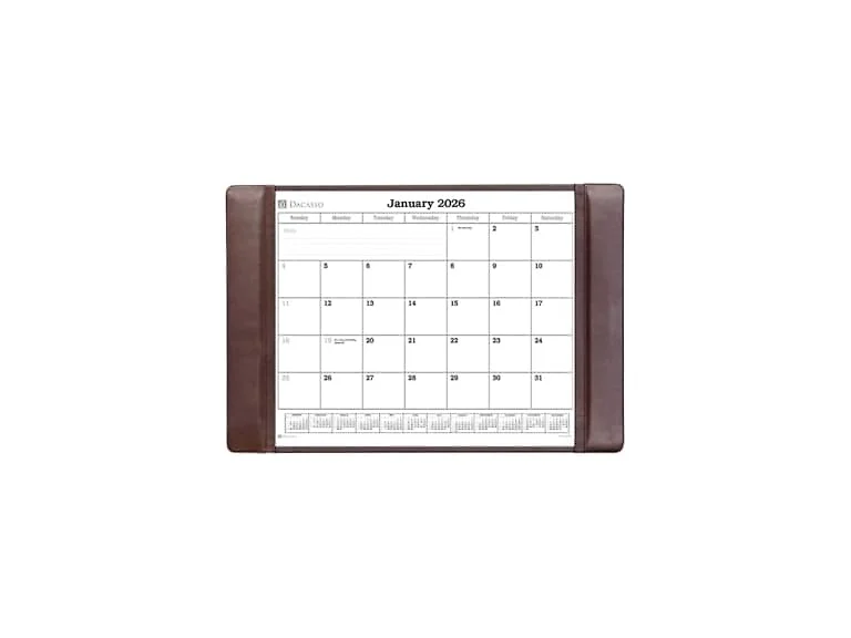 Chocolate Brown Leather Desk Pad w/Calendar, 25.5 x 17.25