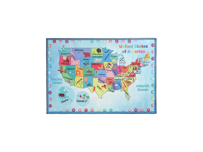 Superior Map Non-Slip Kids Washable Indoor Area Rug