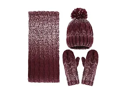 Hat and Gloves for Women Warm Knitted Hat, Scarf, & Gloves Winter Set for Women Scarf Set, Bur/Beige