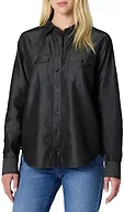 Amazon Essentials Women's Relaxed-Fit Denim Chambray Button-Down Long-Sleeve Shirt, Soft Cotton Lyocell Blend, Black Wash, Large