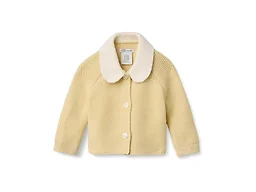 Amazon Essentials x Sofia Grainge Unisex Babies' Peter Pan Collar Sweater Jacket, Soft Cotton Knit with Stretch, Butter Yellow, Newborn