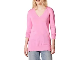 Amazon Essentials Women's Lightweight V-Neck Tunic Sweater, Long Sleeve, Ribbed (Available in Plus Size), Pink, Large