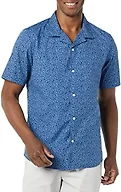 Amazon Essentials Men's Vacation Cotton Button-Down Short Sleeve Resort Shirt, Indigo Palm Leaf Print, Small