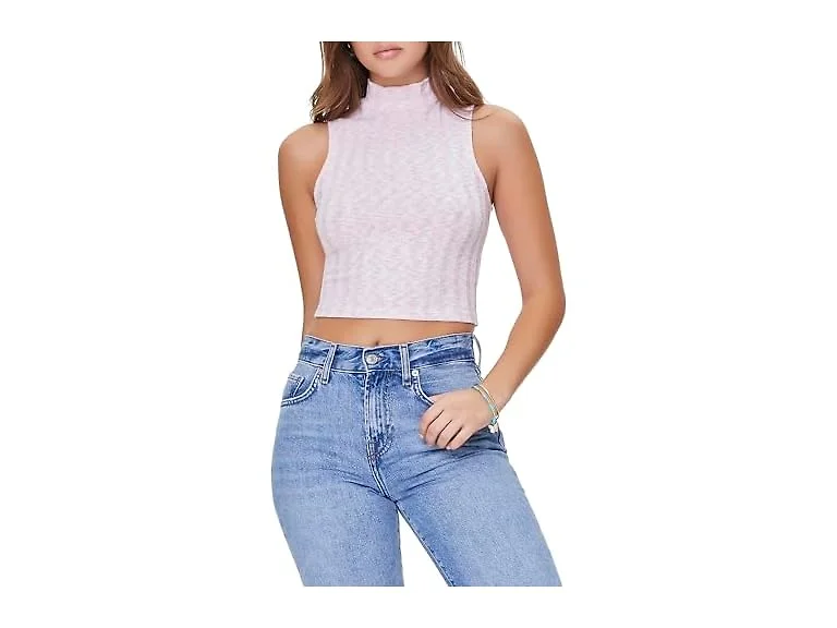 Forever 21 (L) Marled Mock Neck Crop Top