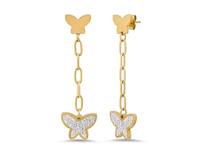 18K Gold Butterfly Chain Drop Earrings