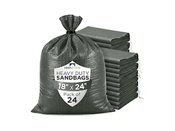 Heavy Duty Sand Bags Pack of 24, Army Green Empty Sandbags with Built-In Ties, Woven Polypropylene UV Protection 1600 Hours, Fillable Bags for Flood Control, Weight, 18x24 inches, 60 Pounds Volume