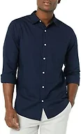 Amazon Essentials Men's Long-Sleeve Slim-Fit Stretch Poplin Shirt Shirt, Navy, Medium