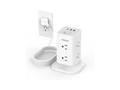 TESSAN 1700J 10ft SP Power Tower (8 Outlets, 3 USB)