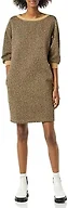 Amazon Essentials Women's Relaxed Fit Fleece Blouson Sleeve Boatneck Sweatshirt Dress (Available in Plus Size), Camel Cheetah, Large