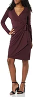 Amazon Essentials Women's Long Sleeve Classic Wrap Dress, V Neck, Pleated, Midweight Fabric (Available in Plus Size), Burgundy, X-Small