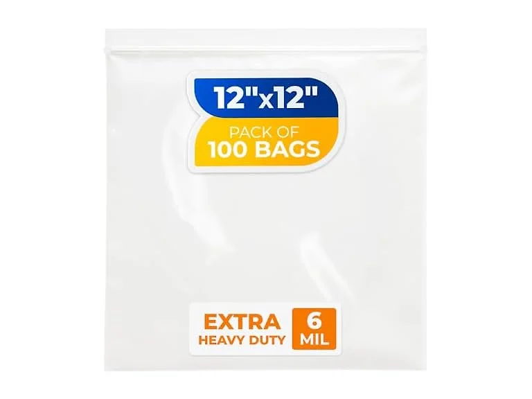 Paclord 12" x 12" Large Zip Seal Lock Bags, 6 Mil (Pack of 100) 