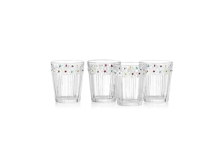 Painted Daisy Double Old Fashion Glasses Set of 4