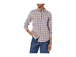 Amazon Essentials Women's Regular-Fit Long-Sleeve Lightweight Cotton Brushed Flannel Shirt, Light Camel Plaid, Medium