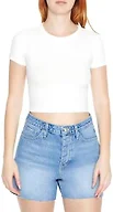 Forever 21 Cropped Rib-Knit Tee White Large
