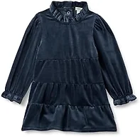 Amazon Essentials x Sofia Grainge Baby Girls' Long Sleeve Velour Corduroy Tiered Dress, Navy, 0-3 Months