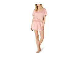 Amazon Essentials Women's Relaxed Fit Satin Short Sleeve V-Neck T-Shirt and Short Sleepwear Set, Dusty Rose, Medium