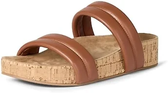 Amazon Essentials Women's Slide Cork Sandals with Cradling Moulded Footbed, Faux Leather, Tan, 13