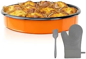 MCCSI Round Roasting Pan Set, Enamel 10" Cake Baking Pan for Oven Orange