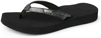 Reef Star Cushion Sassy Womens Flip Flop, Ultra Soft Cushion Footbed, Arch Support, Black/Silver, 10