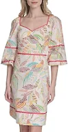Vince Camuto Women's Half Sleeve Sweetheart Neck Ivory Multi Mini Dress, Ivory Multi, 6