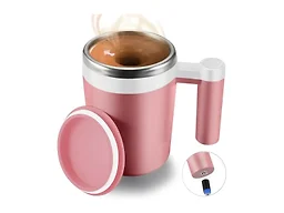 FCSWEET Self Stirring Mug,Rechargeable Auto Magnetic Coffee Mug with 2Pc Stir Bar,Waterproof Automatic Mixing Cup for Milk/Cocoa at Office/Kitchen/Travel 14oz Best Gift - Pink