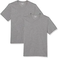 Amazon Essentials Men's Cotton Short-Sleeve V-Neck T-Shirts, Pack of 2, Heather Grey/Heather Grey, Small
